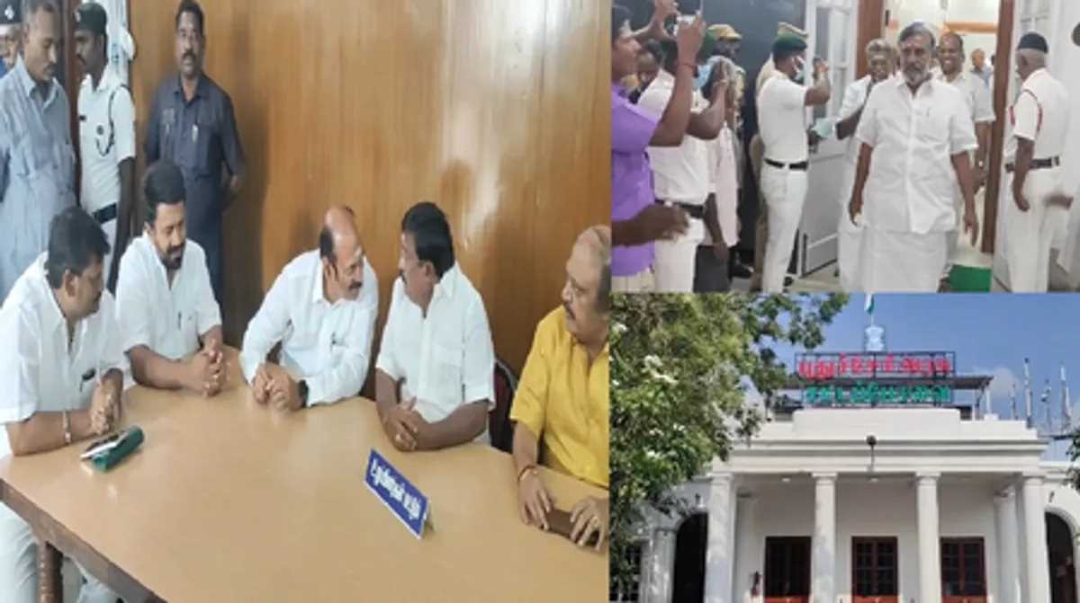 पुडुचेरी विधानसभा में हंगामा : डीएमके-कांग्रेस सदस्यों का धरना